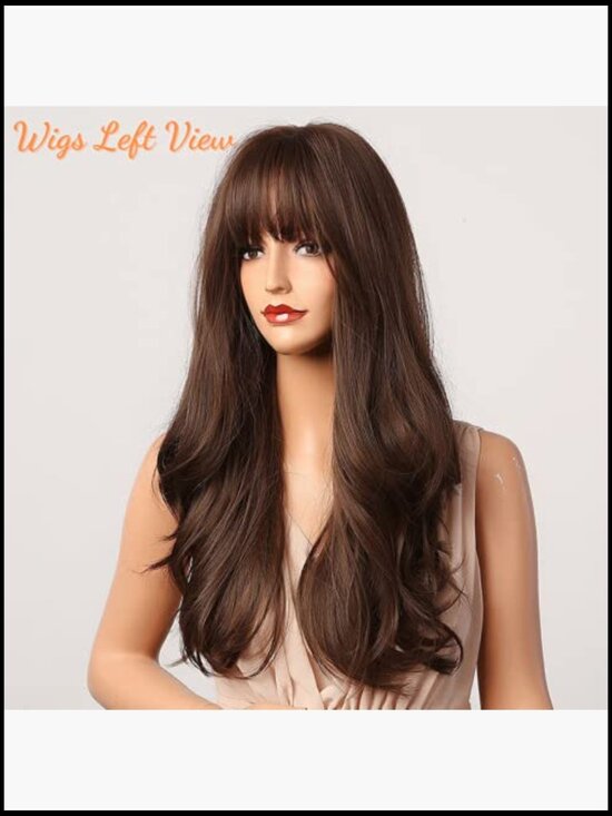 Natural Long Wavy Wig with Bangs Heat Resistant Synthetic Hair for Party Costume main image 6
